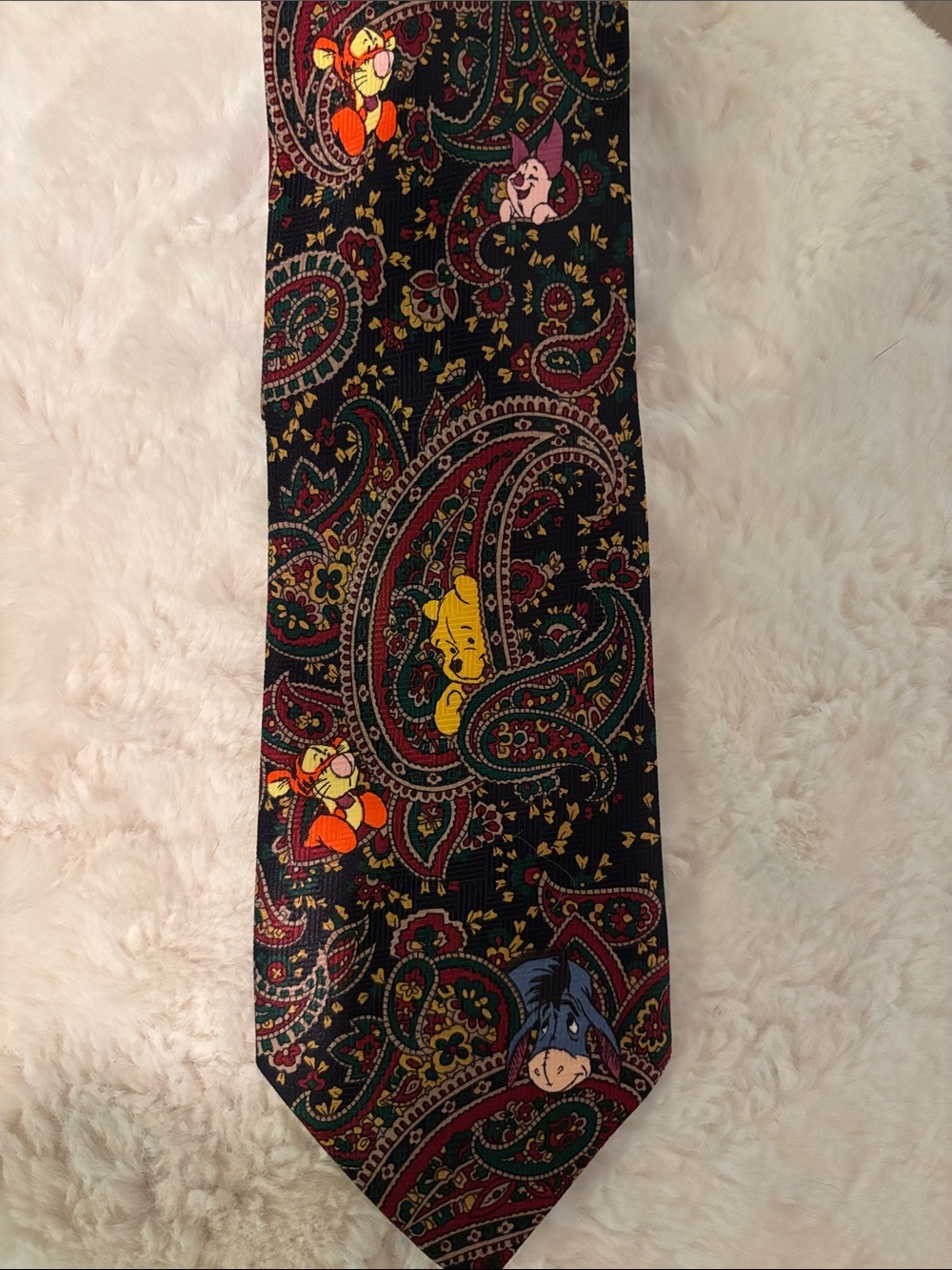 Men's Pooh Black Paisley Tie with Multicolor Character Accents